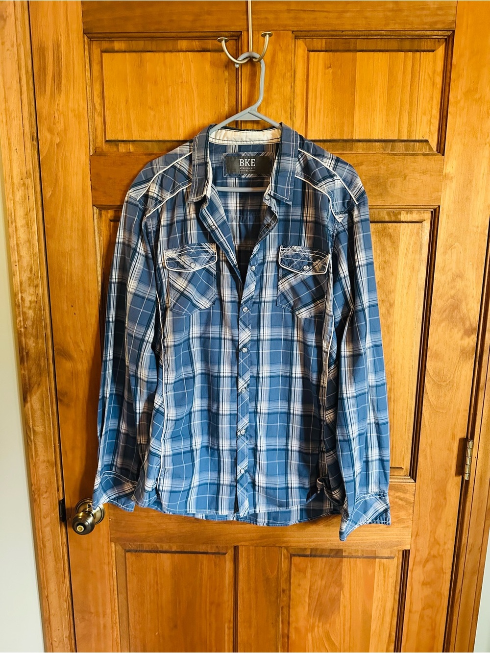 BKE buckle Blue Plaid Casual Button-Down Shirt athletic fit size XL